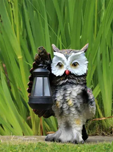 Garden Solar Ornament Owl Bird Light Up LED Lantern Statue Royalcart