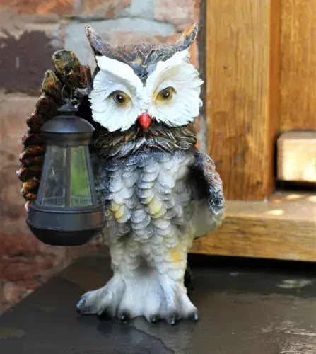 Garden Solar Ornament Owl Bird Light Up LED Lantern Statue Royalcart