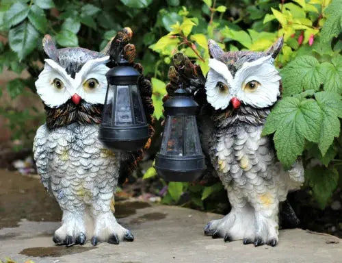 Garden Solar Ornament Owl Bird Light Up LED Lantern Statue Royalcart