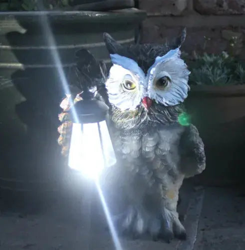 Garden Solar Ornament Owl Bird Light Up LED Lantern Statue Royalcart