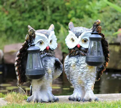 Garden Solar Ornament Owl Bird Light Up LED Lantern Statue Royalcart