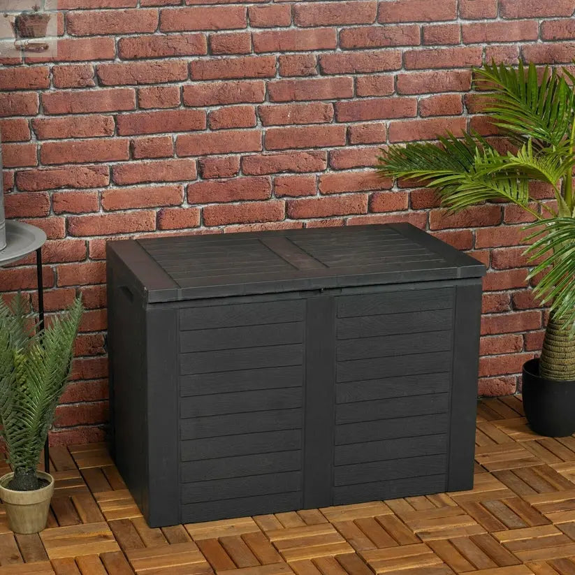 Garden Storage Box Deck Chest 190L Wood Structure Lockable Patio Balcony Grey Royalcart