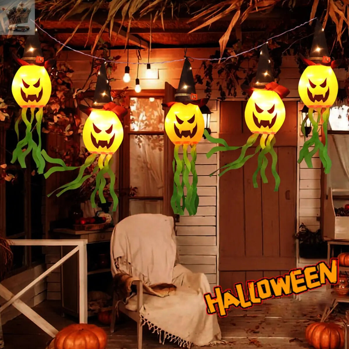 Halloween LED Pumpkin Ghost Flashing Hanging Light Halloween Party Home Decor Royalcart