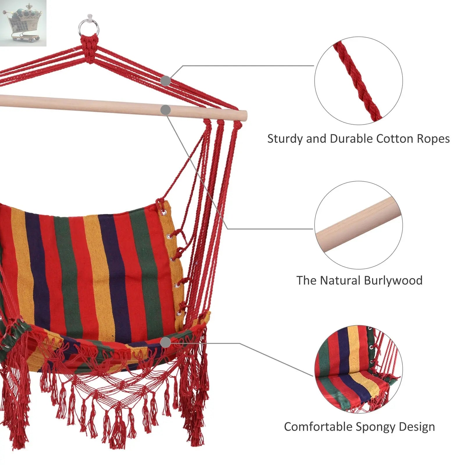 Hammock Chair Swing Colourful Striped Seat Porch Indoor Outdoor Hanging Beach Royalcart