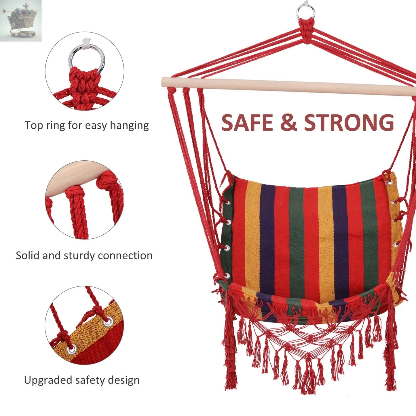 Hammock Chair Swing Colourful Striped Seat Porch Indoor Outdoor Hanging Beach Royalcart