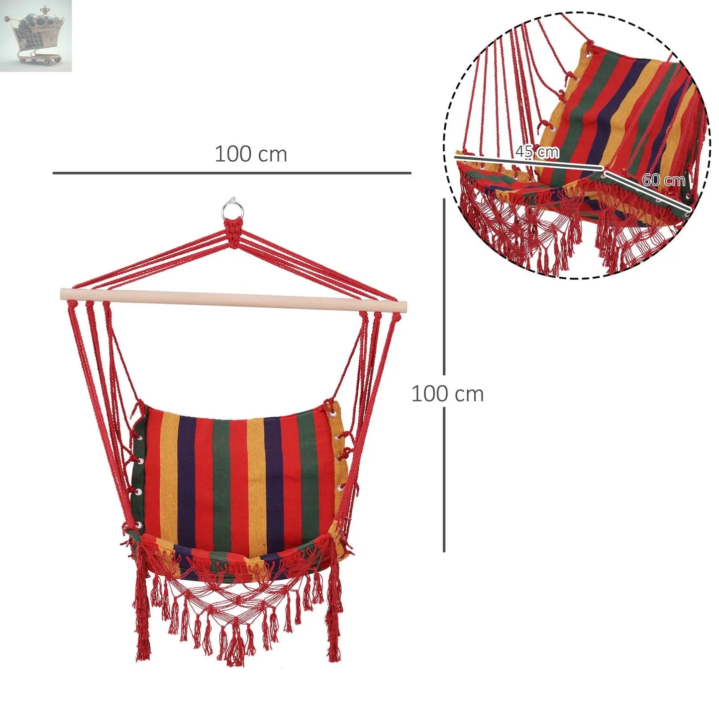 Hammock Chair Swing Colourful Striped Seat Porch Indoor Outdoor Hanging Beach Royalcart