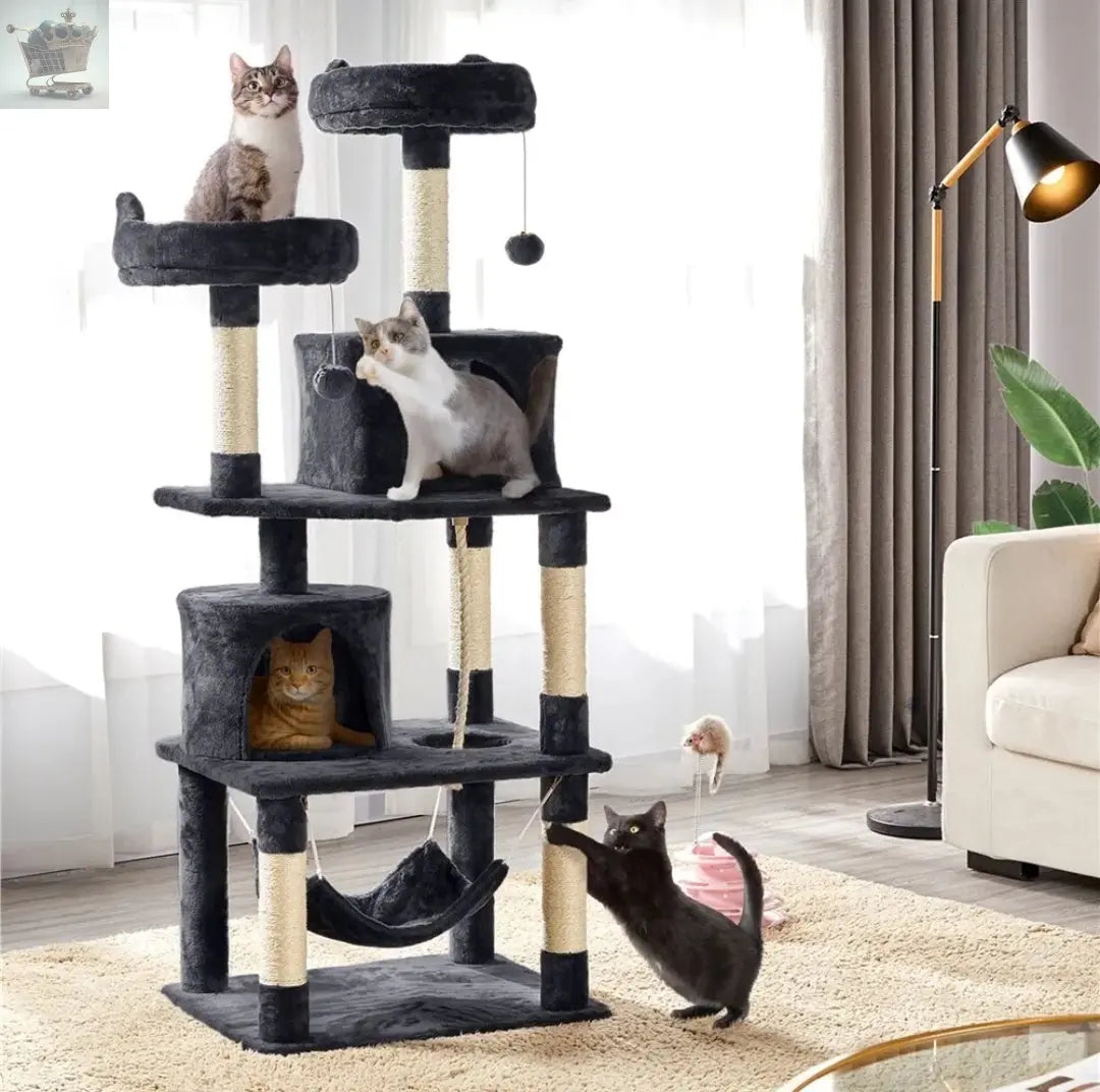 158cm Cat Tree Tall Cat Tower with Scratching Posts/ Hammock for Indoor Cats - Royalcart