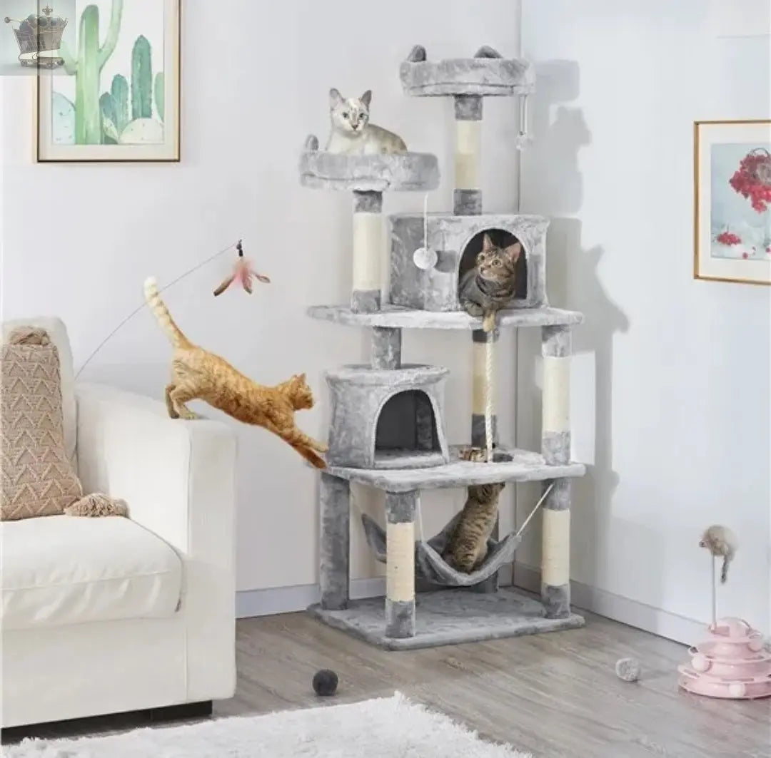 158cm Cat Tree Tall Cat Tower with Scratching Posts/ Hammock for Indoor Cats - Royalcart