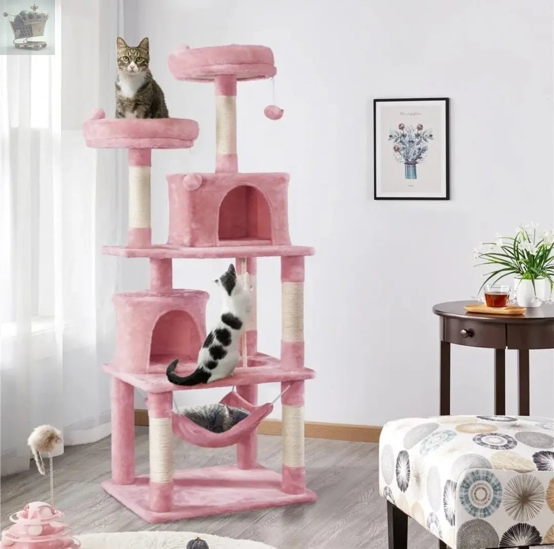 158cm Cat Tree Tall Cat Tower with Scratching Posts/ Hammock for Indoor Cats - Royalcart