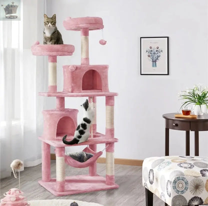 158cm Cat Tree Tall Cat Tower with Scratching Posts/ Hammock for Indoor Cats - Royalcart