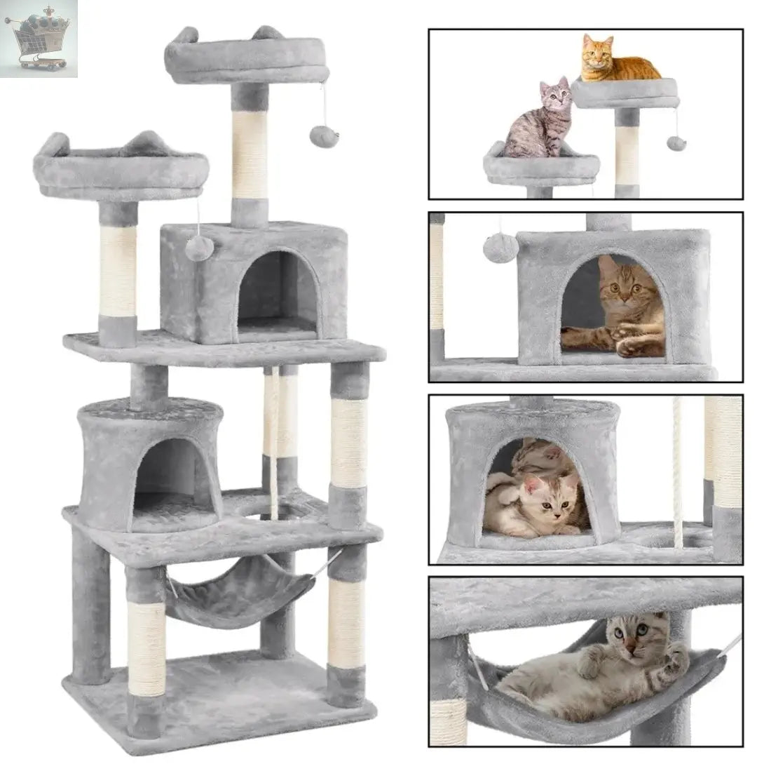 158cm Cat Tree Tall Cat Tower with Scratching Posts/ Hammock for Indoor Cats - Royalcart