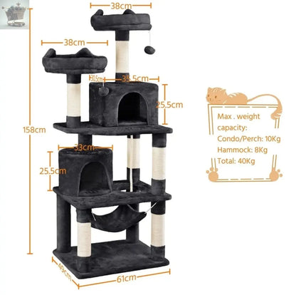 158cm Cat Tree Tall Cat Tower with Scratching Posts/ Hammock for Indoor Cats - Royalcart