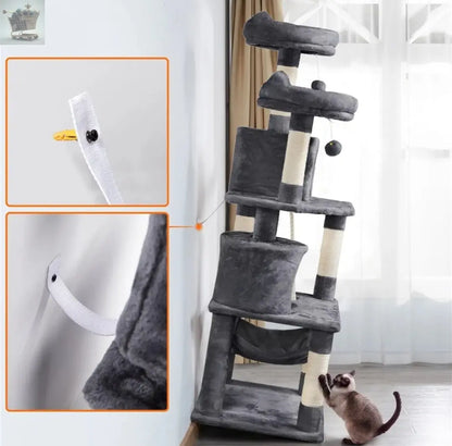 158cm Cat Tree Tall Cat Tower with Scratching Posts/ Hammock for Indoor Cats - Royalcart