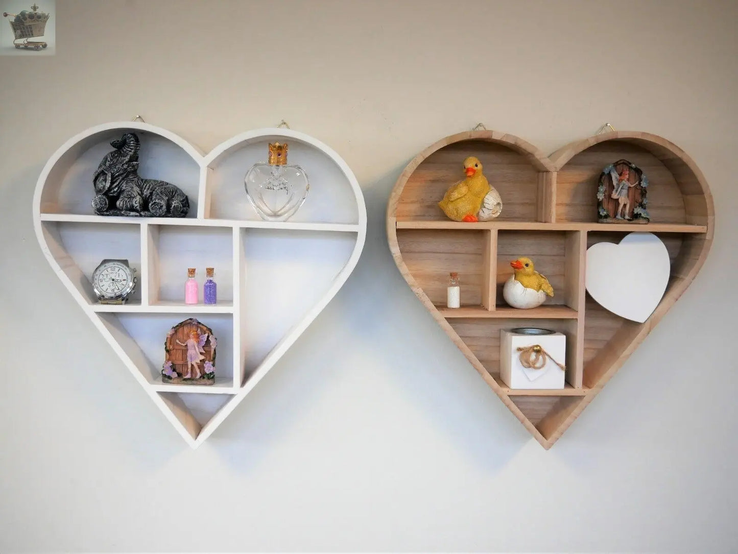 Hanging Wooden Shelf Floating Storage Display Unit Unique Rack Heart Shape White Royalcart