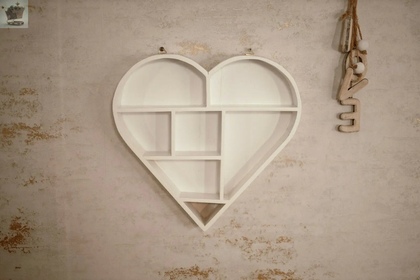 Hanging Wooden Shelf Floating Storage Display Unit Unique Rack Heart Shape White Royalcart