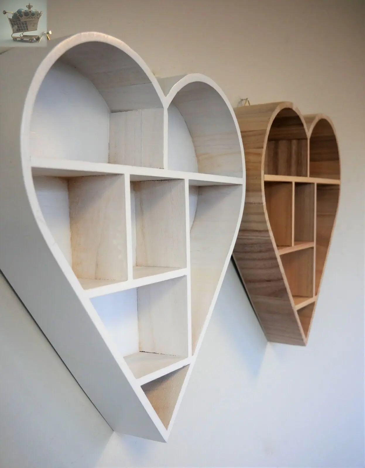 Hanging Wooden Shelf Floating Storage Display Unit Unique Rack Heart Shape White Royalcart