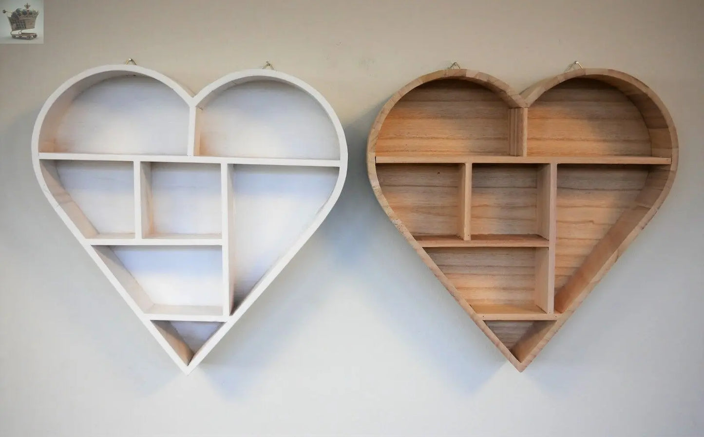 Hanging Wooden Shelf Floating Storage Display Unit Unique Rack Heart Shape White Royalcart