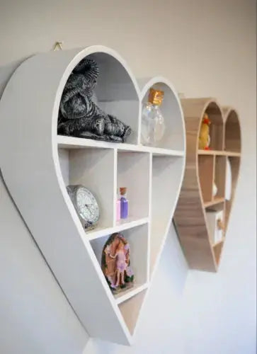 Hanging Wooden Shelf Floating Storage Display Unit Unique Rack Heart Shape White Royalcart