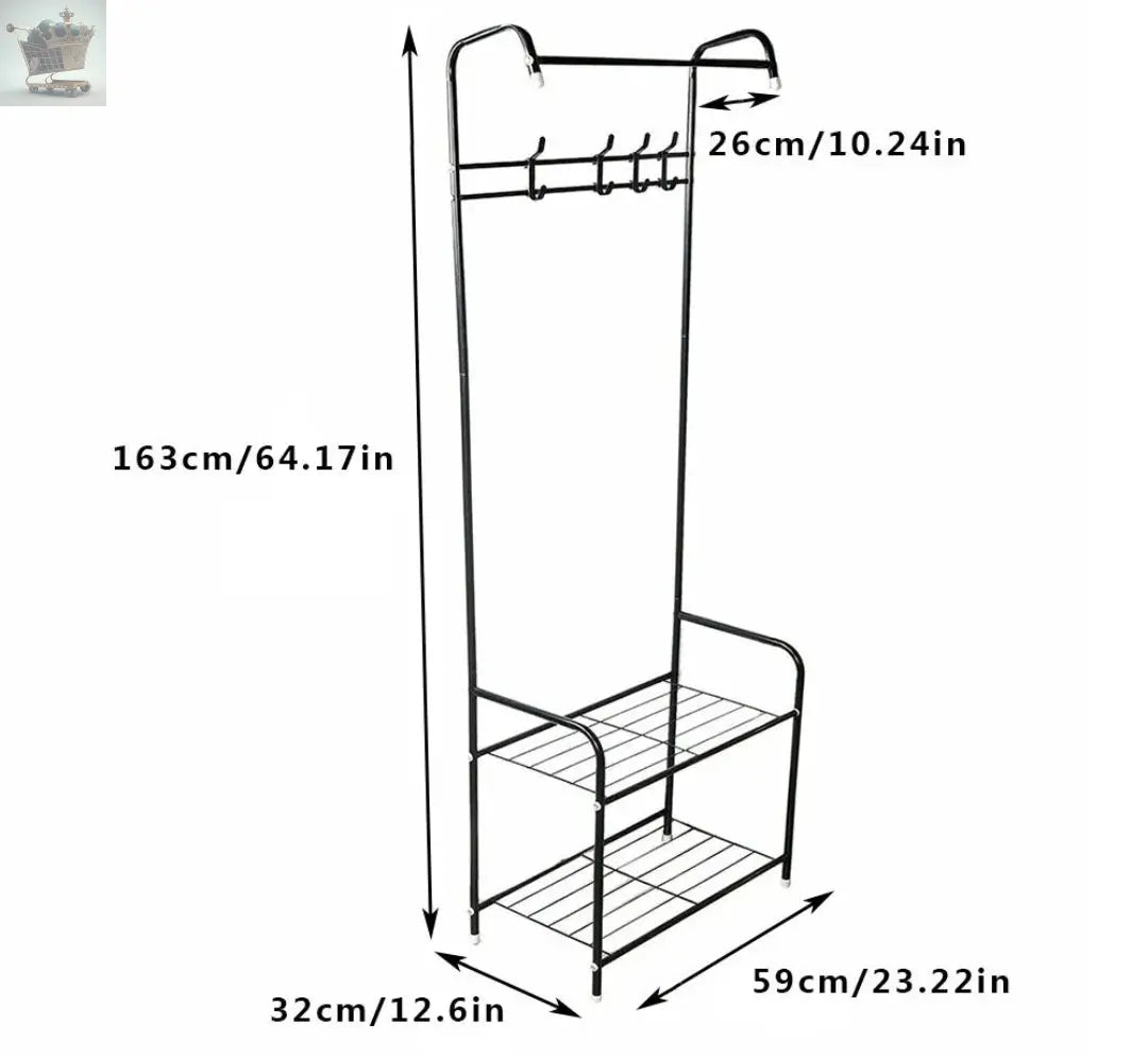 Hat and Coat Stand Clothes Rail Shoe Rack Hanger Hooks Metal Shelf With 4 Hooks Royalcart