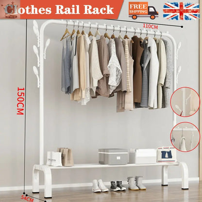 Heavy Duty Clothes Rail Metal Garment Hanger Display Stand Rack 8 Side Hooks Gearcourt