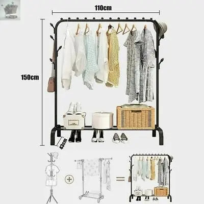 Heavy Duty Clothes Rail Rack Garment Hanging Display Stand Shoes Storage Shelves Gearcourt