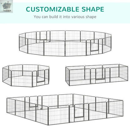 Heavy Duty Dog Pen with 2 Doors, 16 Panels Dog Playpen Puppy Pen, 60H cm Royalcart