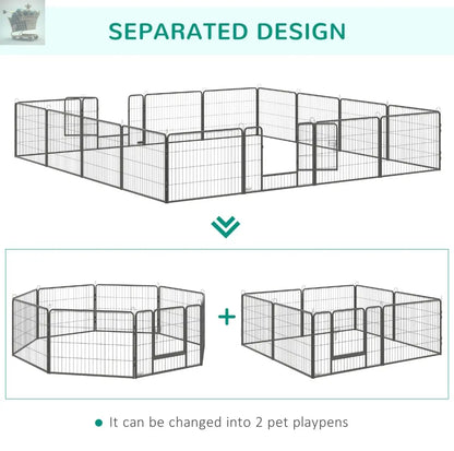 Heavy Duty Dog Pen with 2 Doors, 16 Panels Dog Playpen Puppy Pen, 60H cm Royalcart