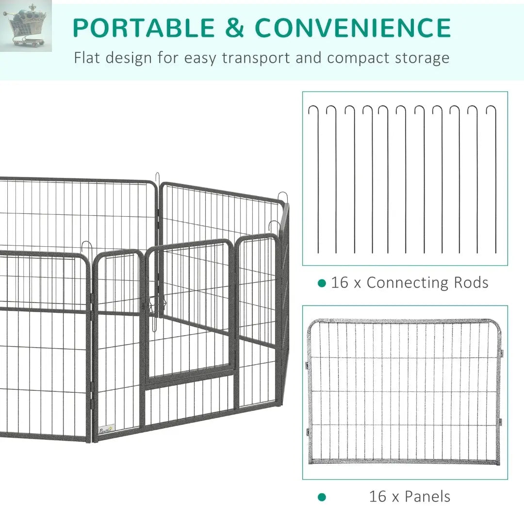 Heavy Duty Dog Pen with 2 Doors, 16 Panels Dog Playpen Puppy Pen, 60H cm Royalcart