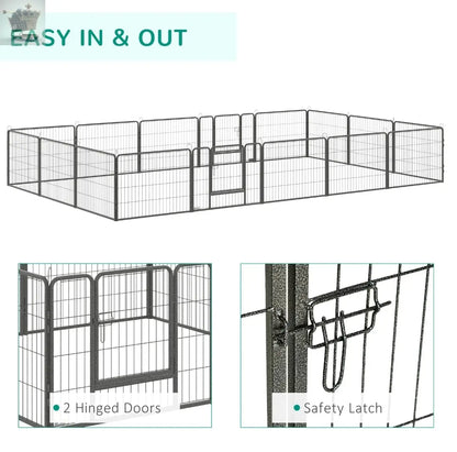 Heavy Duty Dog Pen with 2 Doors, 16 Panels Dog Playpen Puppy Pen, 60H cm Royalcart