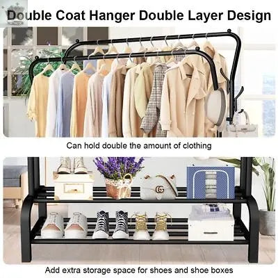 Heavy Duty Double Clothes Rail Rack Garment Hanging Stand Shoes Storage Shelves Gearcourt