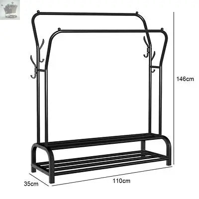 Heavy Duty Double Clothes Rail Rack Garment Hanging Stand Shoes Storage Shelves Gearcourt