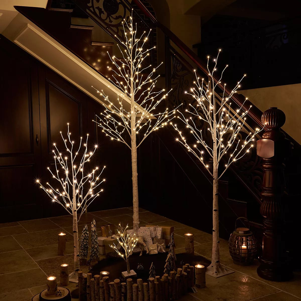 4/5/6Ft Christmas Tree Xmas White Birch Twig Tree with LED Light Indoor Outdoor Royalcart