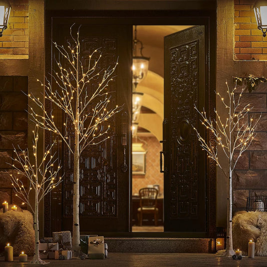 4/5/6Ft Christmas Tree Xmas White Birch Twig Tree with LED Light Indoor Outdoor Royalcart