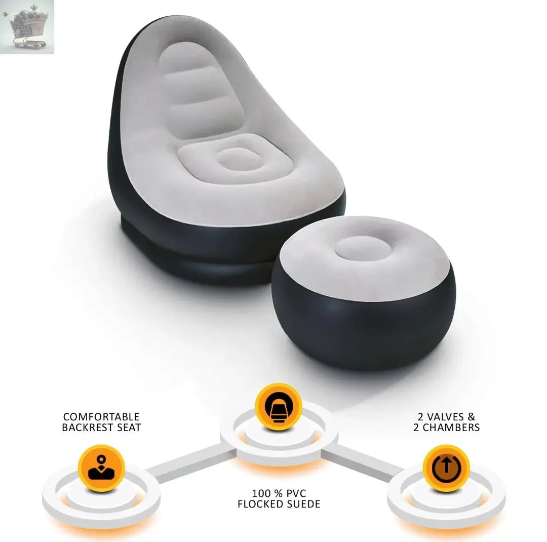 INFLATABLE DELUXE LOUNGER OTTOMAN COUCH FOOT STOOL SEAT WITH AIR PUMP Royalcart