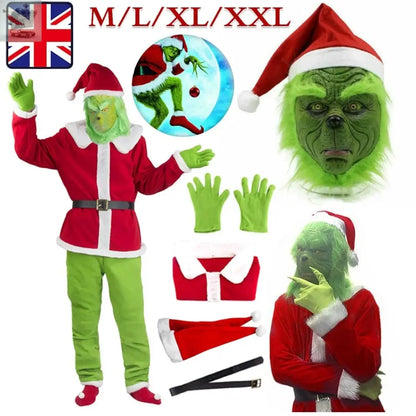 Kids Christmas The Grinch Costume Cosplay Santa Fancy Mask Outfit Dress UK Royalcart