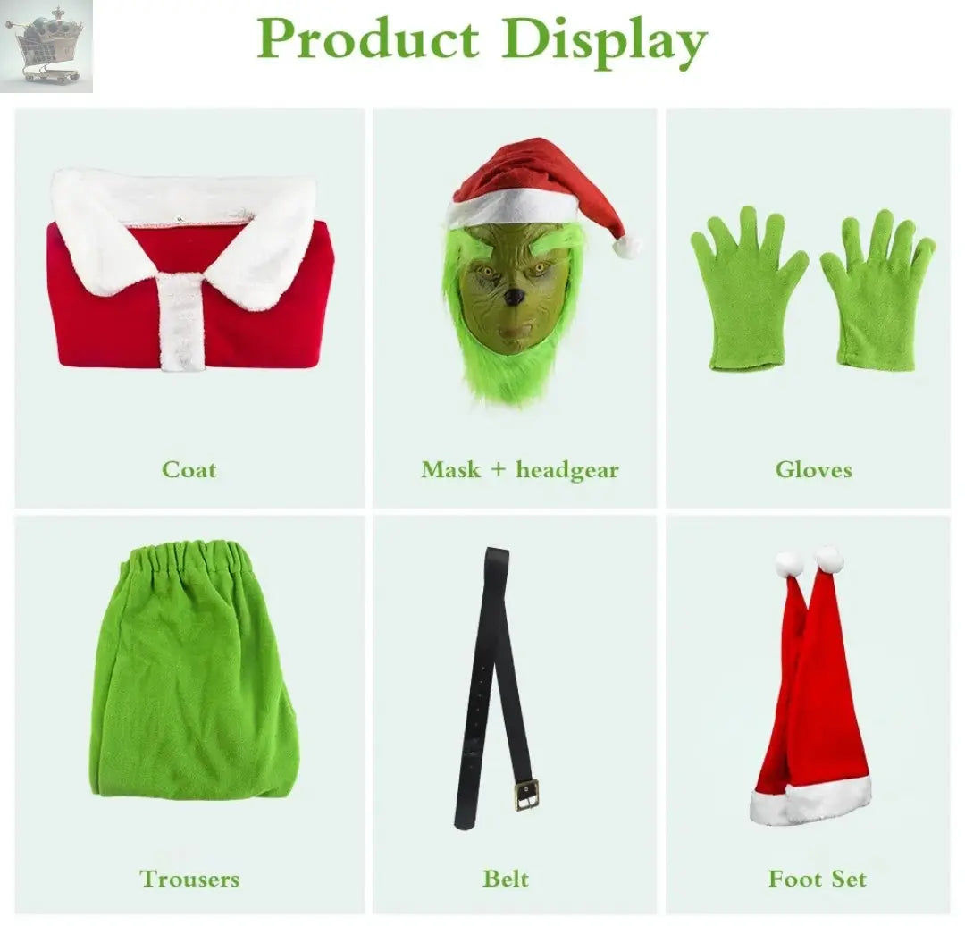 Kids Christmas The Grinch Costume Cosplay Santa Fancy Mask Outfit Dress UK Royalcart