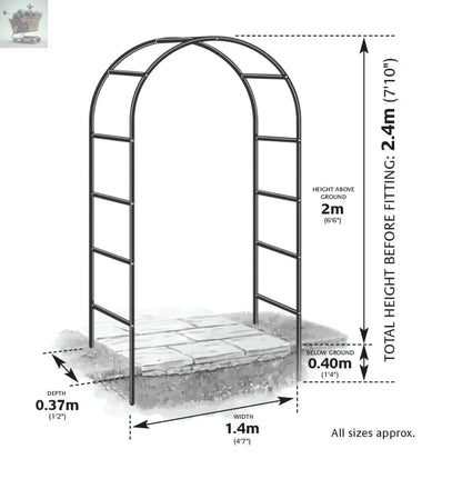 LARGE 2.4M HEAVY DUTY METAL GARDEN ARCH STRONG ROSE CLIMBING PLANTS SUPPORT Royalcart