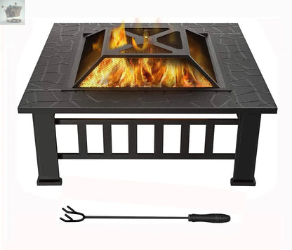 LARGE FIRE PIT BBQ OUTDOOR IRON GRILL SQUARE GARDEN TABLE PATIO LOG BURNER STOVE Royalcart