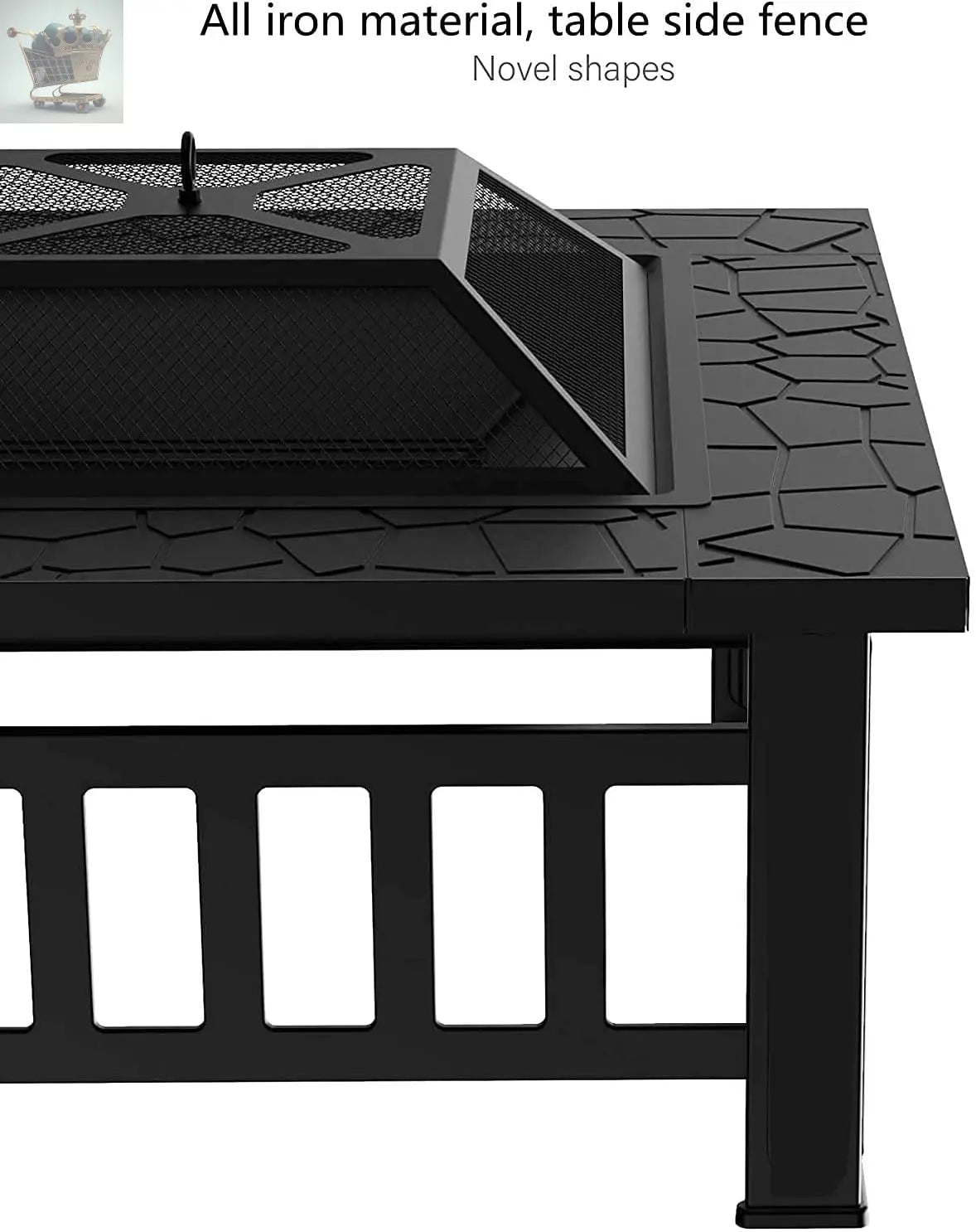 LARGE FIRE PIT BBQ OUTDOOR IRON GRILL SQUARE GARDEN TABLE PATIO LOG BURNER STOVE Royalcart