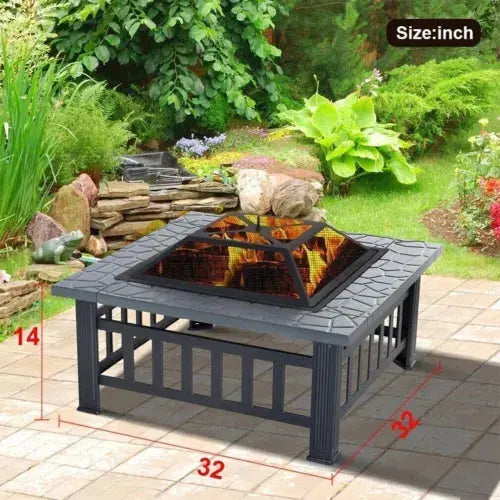 LARGE FIRE PIT BBQ OUTDOOR IRON GRILL SQUARE GARDEN TABLE PATIO LOG BURNER STOVE Royalcart