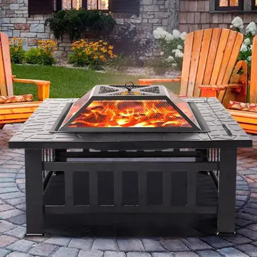 LARGE FIRE PIT BBQ OUTDOOR IRON GRILL SQUARE GARDEN TABLE PATIO LOG BURNER STOVE Royalcart