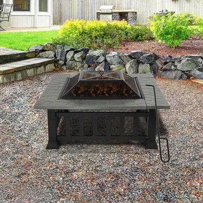 LARGE FIRE PIT BBQ OUTDOOR IRON GRILL SQUARE GARDEN TABLE PATIO LOG BURNER STOVE Royalcart