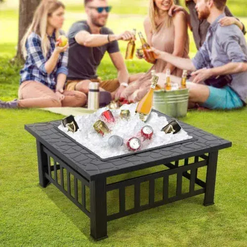 LARGE FIRE PIT BBQ OUTDOOR IRON GRILL SQUARE GARDEN TABLE PATIO LOG BURNER STOVE Royalcart