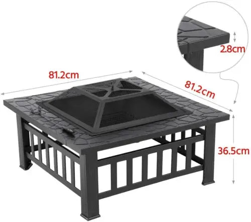 LARGE FIRE PIT BBQ OUTDOOR IRON GRILL SQUARE GARDEN TABLE PATIO LOG BURNER STOVE Royalcart