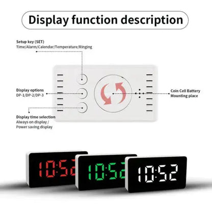 LED Electric Digital Alarm Clock Mains Battery Mirror Temperature Royalcart