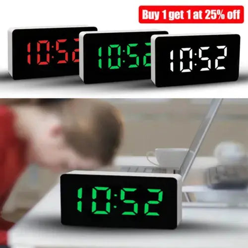 LED Electric Digital Alarm Clock Mains Battery Mirror Temperature Royalcart