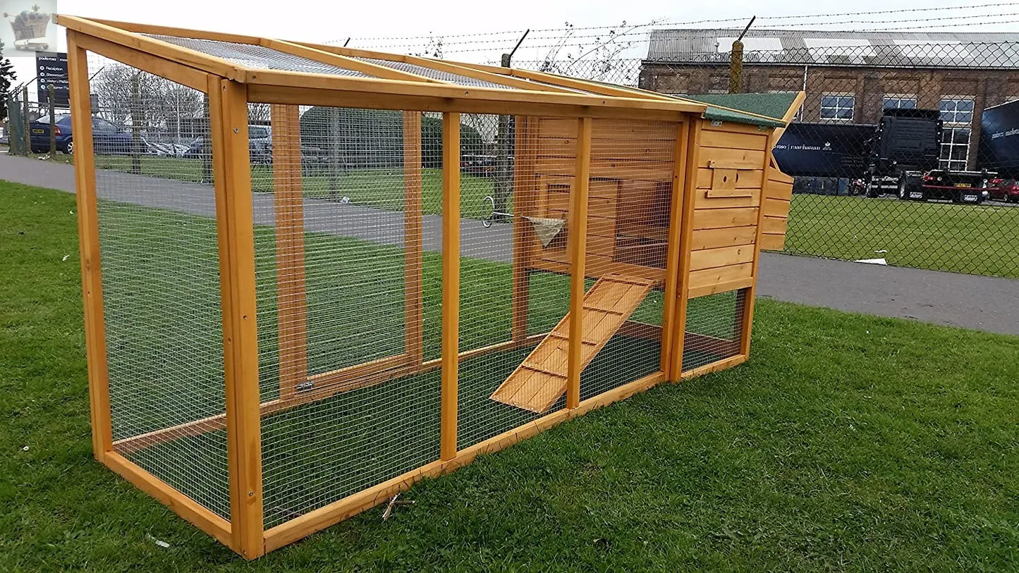 Large 8ft Chicken Coops Large Chicken Coop Hen House Ark Poultry Run Nest Box Rabbit Hutch Suitable For Up To 4 Birds - Integrated Run & Cleaning Tray & Innovative Locking Mechanism Royalcart