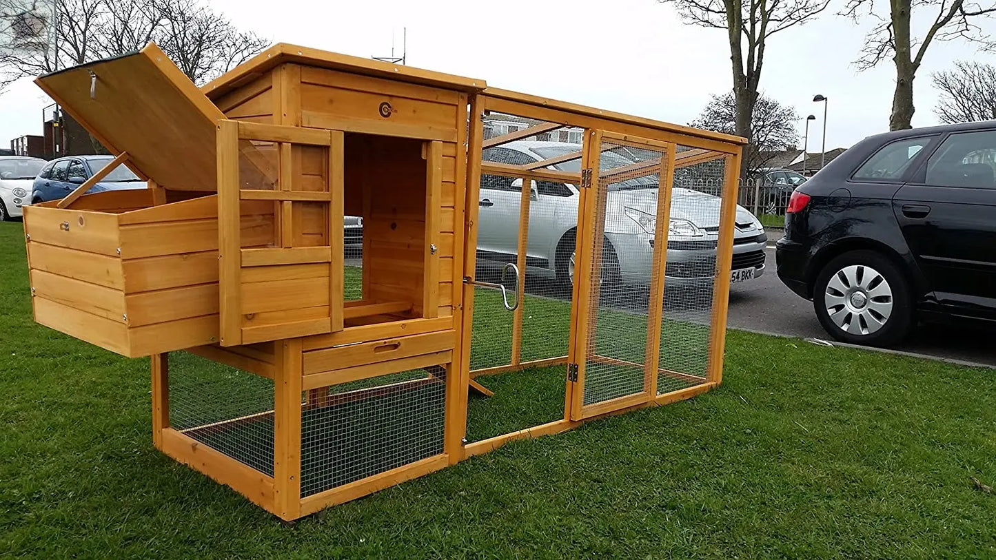 Large 8ft Chicken Coops Large Chicken Coop Hen House Ark Poultry Run Nest Box Rabbit Hutch Suitable For Up To 4 Birds - Integrated Run & Cleaning Tray & Innovative Locking Mechanism Royalcart