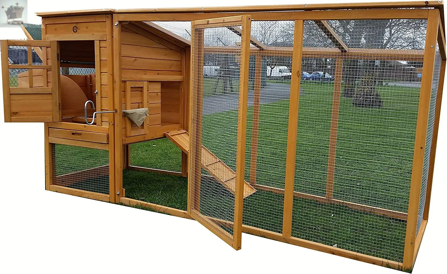 Large 8ft Chicken Coops Large Chicken Coop Hen House Ark Poultry Run Nest Box Rabbit Hutch Suitable For Up To 4 Birds - Integrated Run & Cleaning Tray & Innovative Locking Mechanism Royalcart