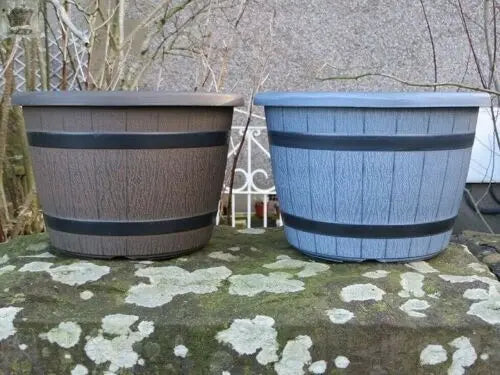 Large Barrel Planter Plant Pot Flower Pots Garden Container Tub Plastic Outdoor Royalcart